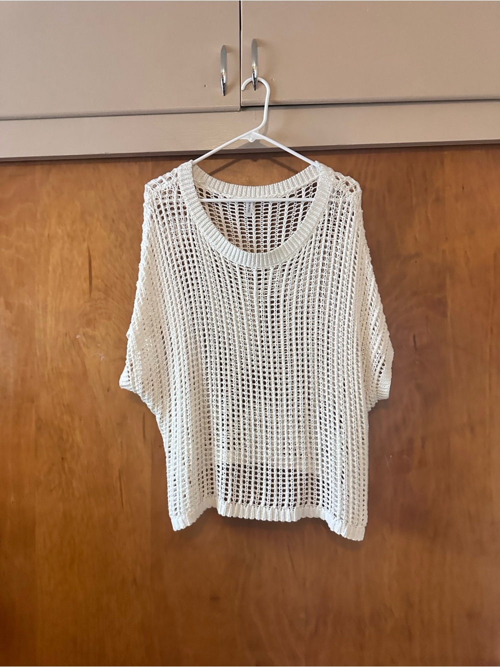 Open-Weave Cream Short Sleeve Knit Top